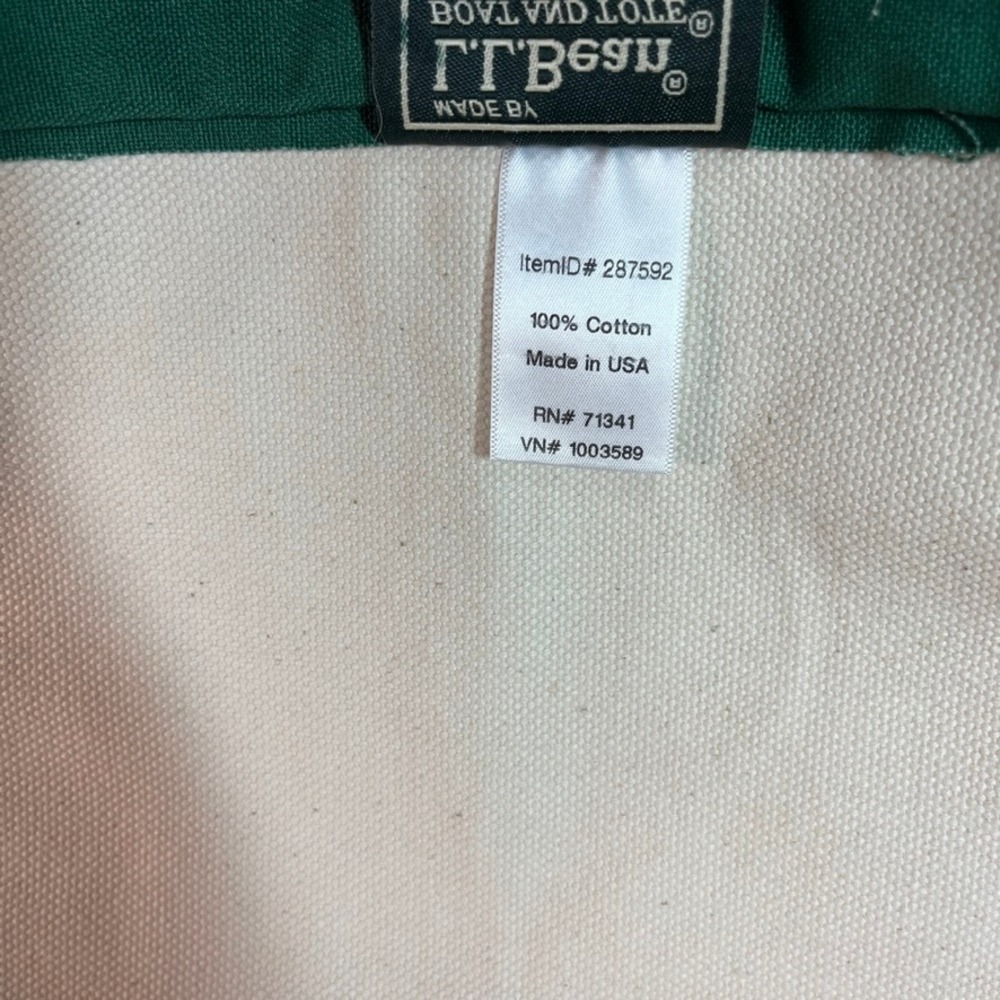 LL Bean Boat and Tote Canvas Bag Green Cream Made in USA Extra Long Utility Tote - Picture 9 of 9